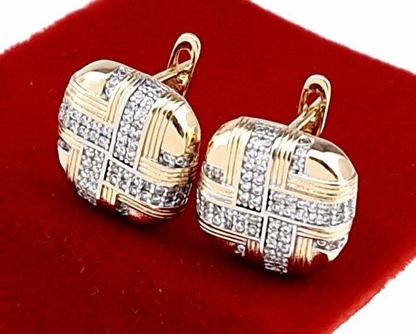 157b Złote kolczyki cyrkonie pozłacane 18k Xuping wiszące 