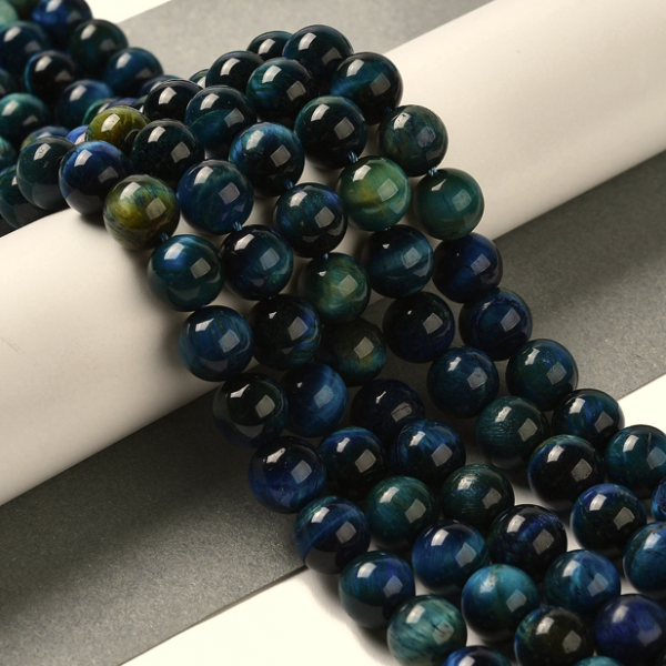 664 Koraliki naturalne tygrysie oko 0,8mm okrągłe, niebieskie otwór: 1,2mm 