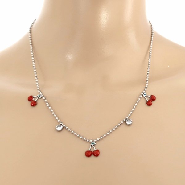 970 Srebrny łańcuszek stal chirurgiczna 316L nierdzewna 45+5 naszyjnik wiśnie
