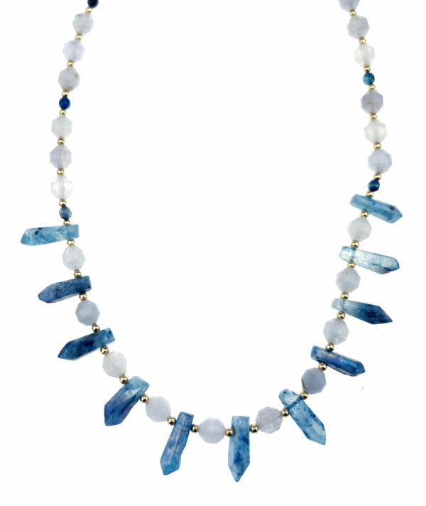 2022d Naszyjnik dolomit, kwarc kamień naturalny 48+5cm stal chirurgiczna nierdzewna 