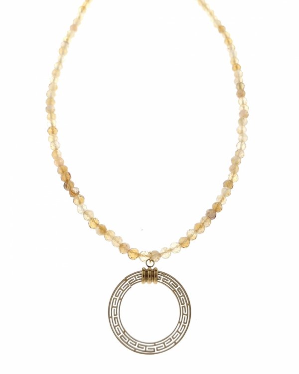 1926g Złoty łańcuszek cytryn kamień naturalny 44+5cm stal chirurgiczna nierdzewna naszyjnik