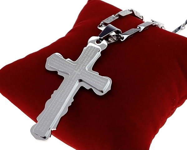 0220 Srebrny łańcuszek 60cm naszyjnik stal chirurgiczna nierdzewna 316L krzyż