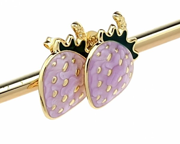 2069 Kolczyki złote stal chirurgiczna 316L wtyczki nierdzewna truskawka