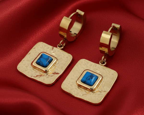 2553 Kolczyki złote stal chirurgiczna 316L wiszące stal nierdzewna turkus