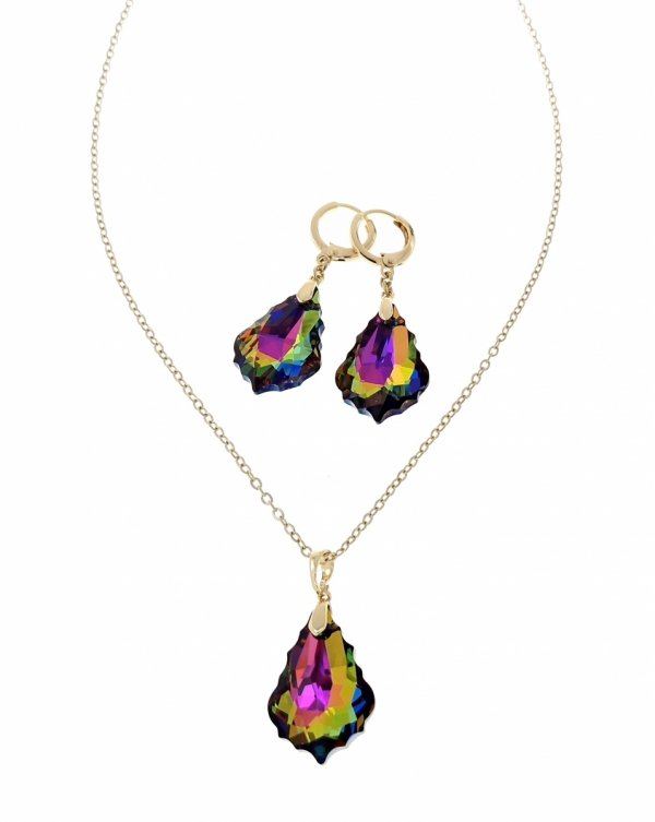 2025 Złoty komplet kolczyki łańcuszek 40+5 naszyjnik pozłacany 14k Swaro Austrian Crystal