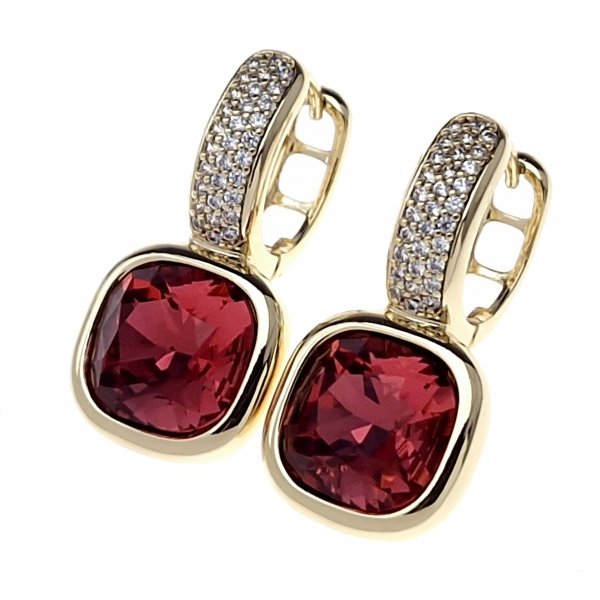 421 Kolczyki złote pozłacane wiszące 14K cyrkonie Austrian Crystal