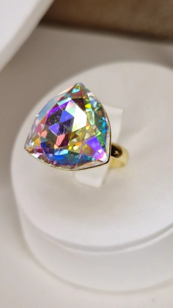 3718g Pierścionek złoty pozłacany 14k regulowany kryształek