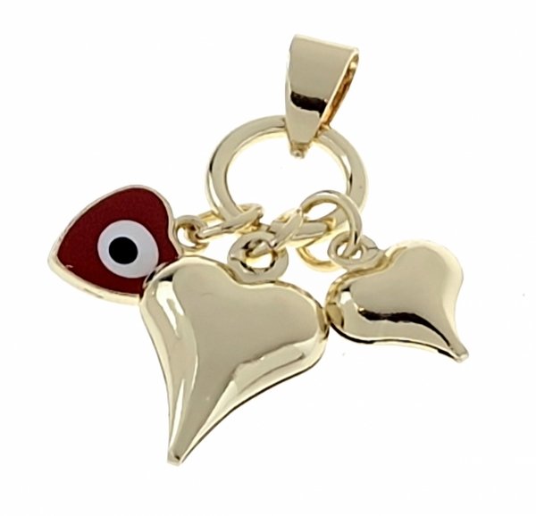 026d Złota zawieszka błyszcząca pozłacana 14k oko proroka serce