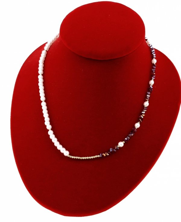 872b Złoty łańcuszek 44+5 naszyjnik stal chirurgiczna nierdzewna 316L perły kryształki