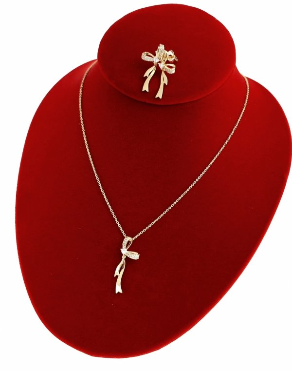 523 Złoty komplet kolczyki łańcuszek celebrytka 51cm naszyjnik pozłacany 14K wiśnie