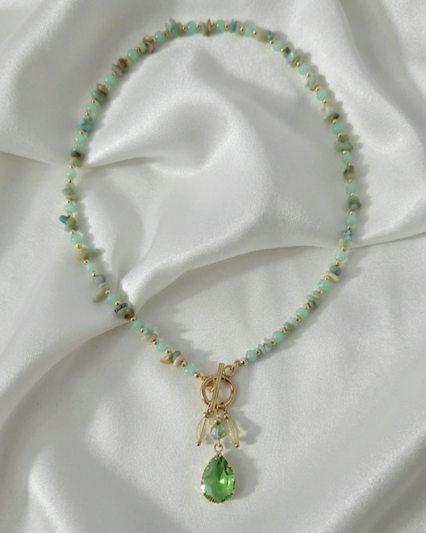 1746k Naszyjnik naturalny kamień amazonit 40cm stal chirurgiczna 316L nierdzewna