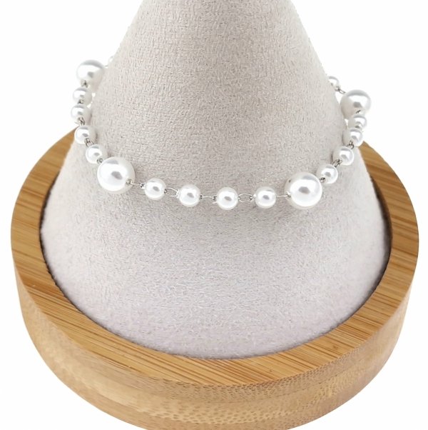 537 Bransoletka srebrna 17+3 stal chirurgiczna 316L perły 