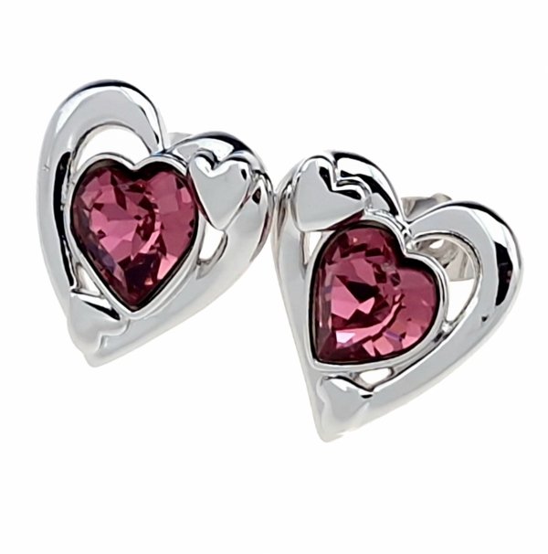 3816 Srebrne kolczyki Austrian Crystal pozłacane białym złotem wtyczki serce