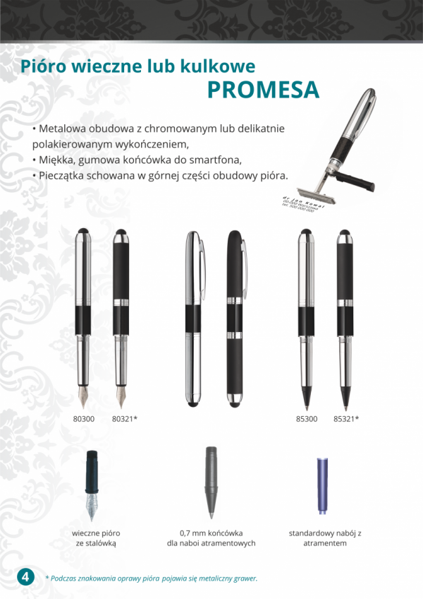 PIÓRO Z PIECZĄTKĄ HERI PROMESA-  wraz z wykonaniem gumki (grawer laserem)