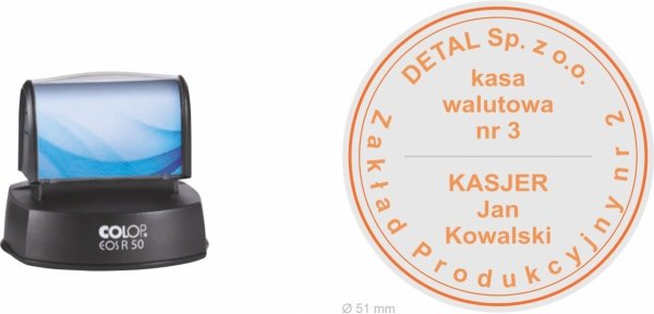 Pieczątka flashowa EOS R50 – ∅ 51 mm okrągła, obudowa czarna wraz z wykonaniem