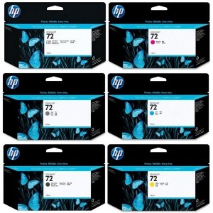 6 x TUSZ HP 72 komplet Matte Black C9403A  Photo Black C9370A Cyan C9371A Magenta C9372A Yellow C9373A Grey C9374A
