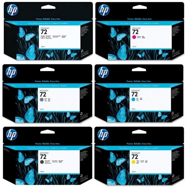 6 x TUSZ HP 72 komplet Matte Black C9403A  Photo Black C9370A Cyan C9371A Magenta C9372A Yellow C9373A Grey C9374A