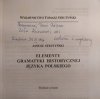Janusz Strutyński Elementy gramatyki historycznej języka polskiego [dedykacja autorska]
