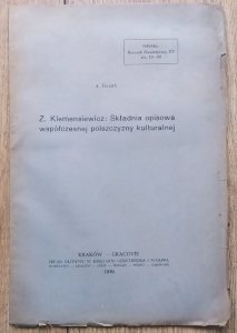 Zenon Klemensiewicz • Składnia opisowa współczesnej polszczyzny kulturalnej