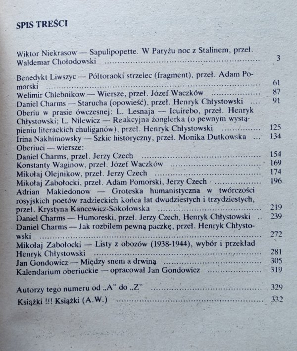 Literatura na Świecie 1-3/1990 (222-4) • Wiktor Niekrasow,  Daniel Charms