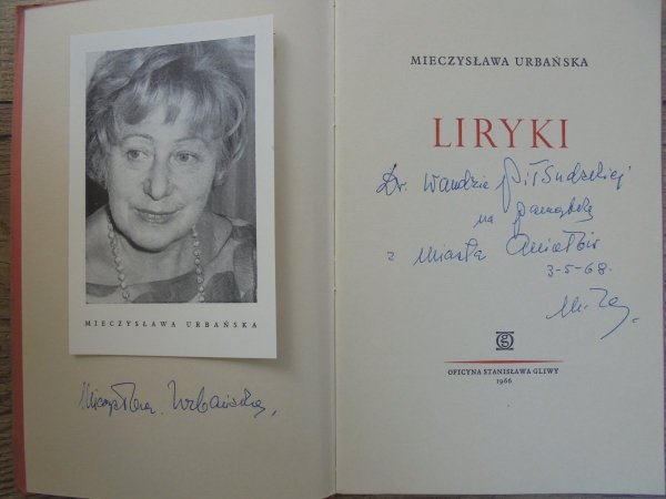 Mieczysława Urbańska • Liryki [dedykacja autorki] [Stanisław Gliwa]