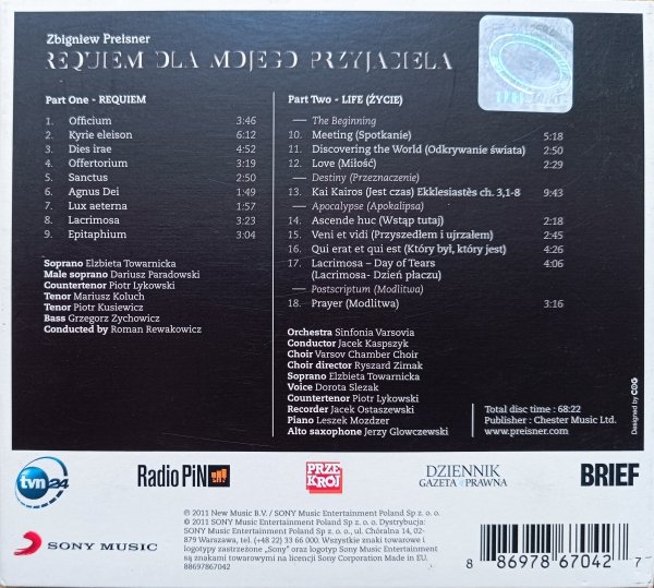 Zbigniew Preisner Requiem dla mojego przyjaciela CD