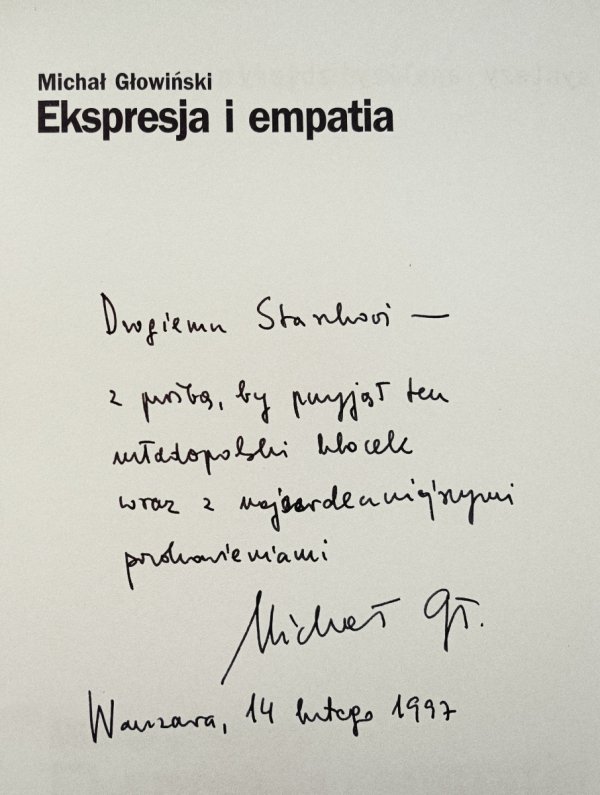Michał Głowiński Ekspresja i empatia [dedykacja Michała Głowińskiego]