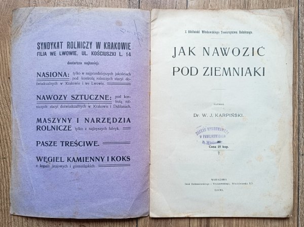 W.J. Karpiński Jak nawozić pod ziemniaki / 1908