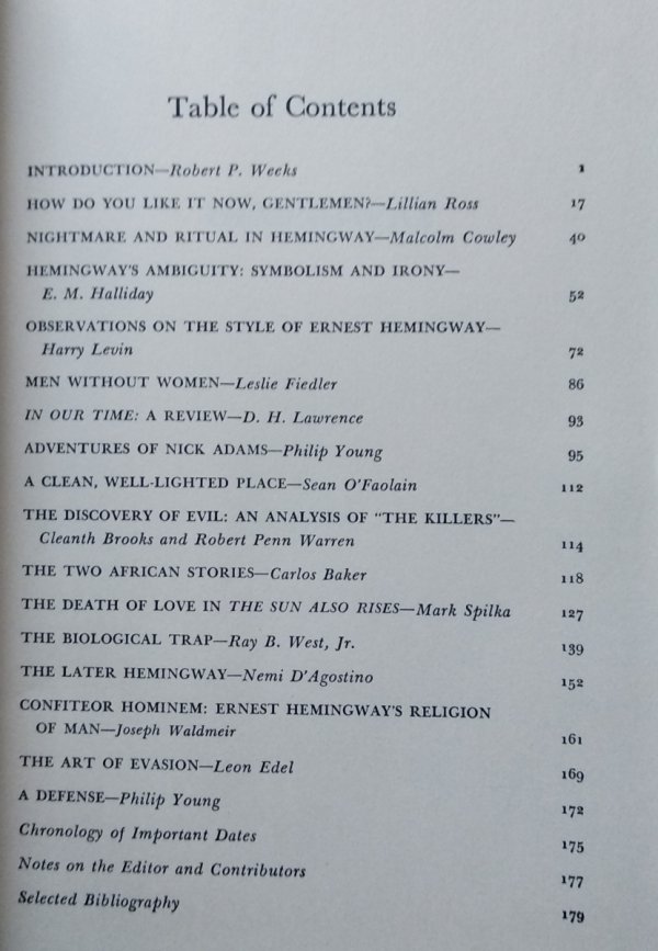 Ernest Weeks • Hemingway: A Collection of Critical Essays
