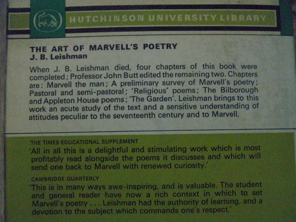 J.B. Leishman • The Art of Marvell's Poetry [Andrew Marvell]