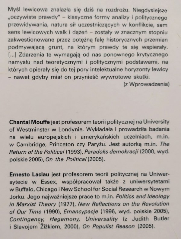 Ernesto Laclau, Chantal Mouffe Hegemonia i socjalistyczna strategia. Przyczynek do pojektu radykalnej polityki demokratycznej