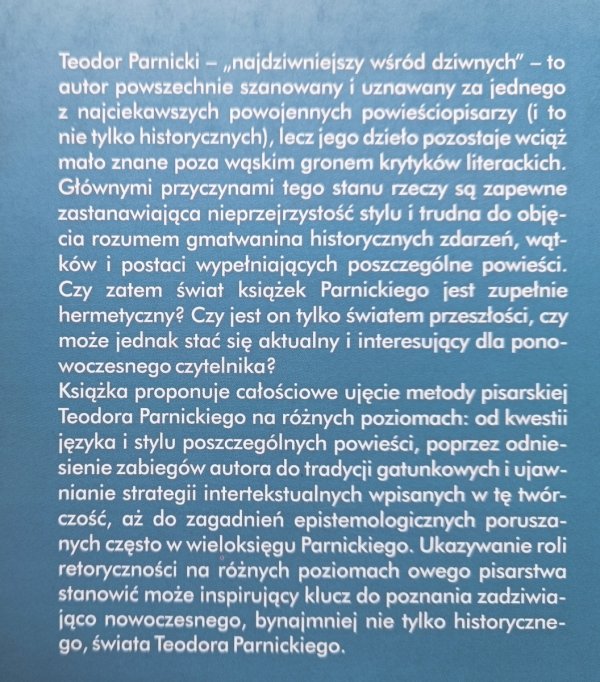 Andrzej Juszczyk Retoryka a poznanie. Powieściopisarstwo Teodora Parnickiego