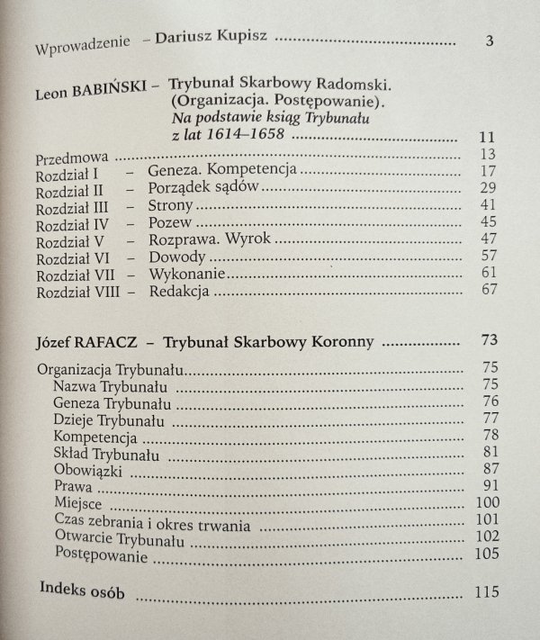 Leon Babiński, Józef Rafacz Trybunał Skarbowy Radomski. Trybunał Skarbowy Koronny