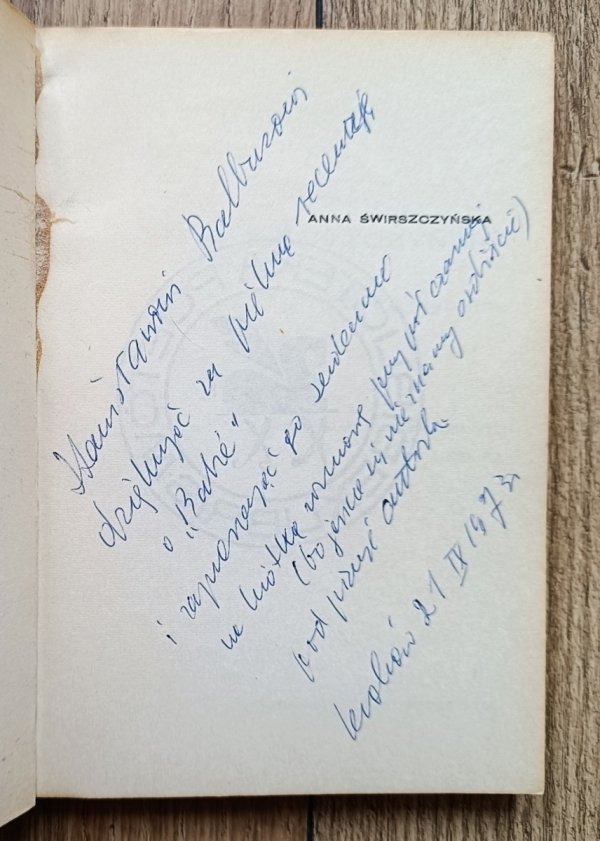 Anna Świrszczyńska Poezje wybrane [dedykacja Anny Świrszczyńskiej]