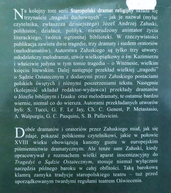 Józef Andrzej Załuski Tragedie duchowne [Staropolski dramat religijny XIV wieku]