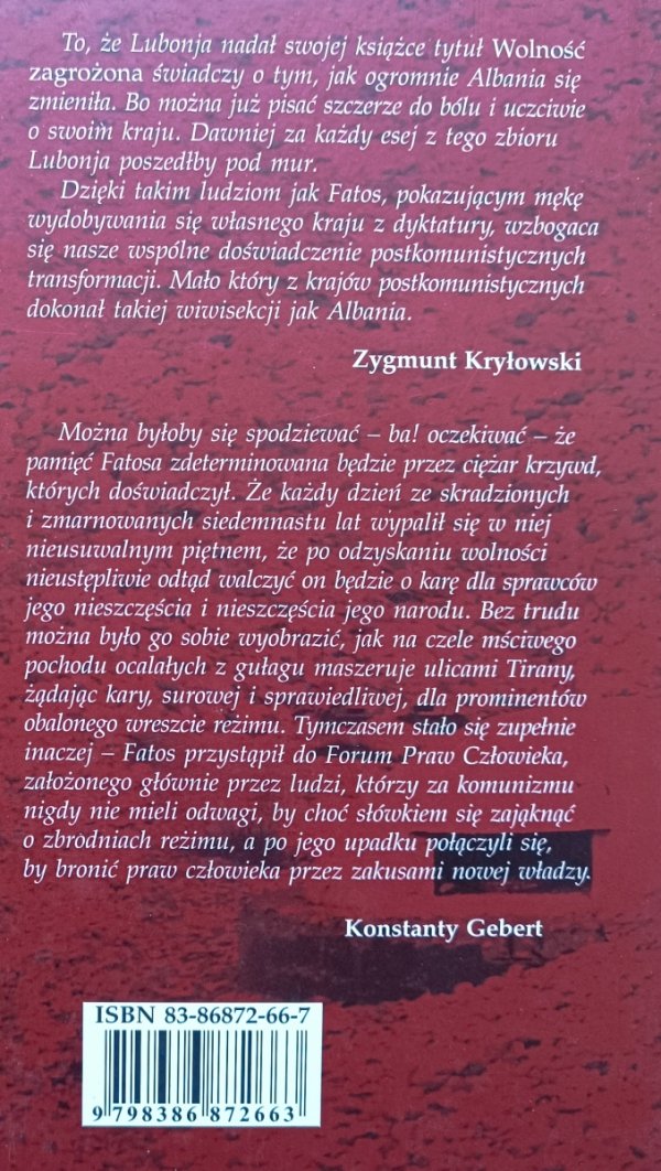 Fatos Lubonja Albania. Wolność zagrożona [autograf autora]