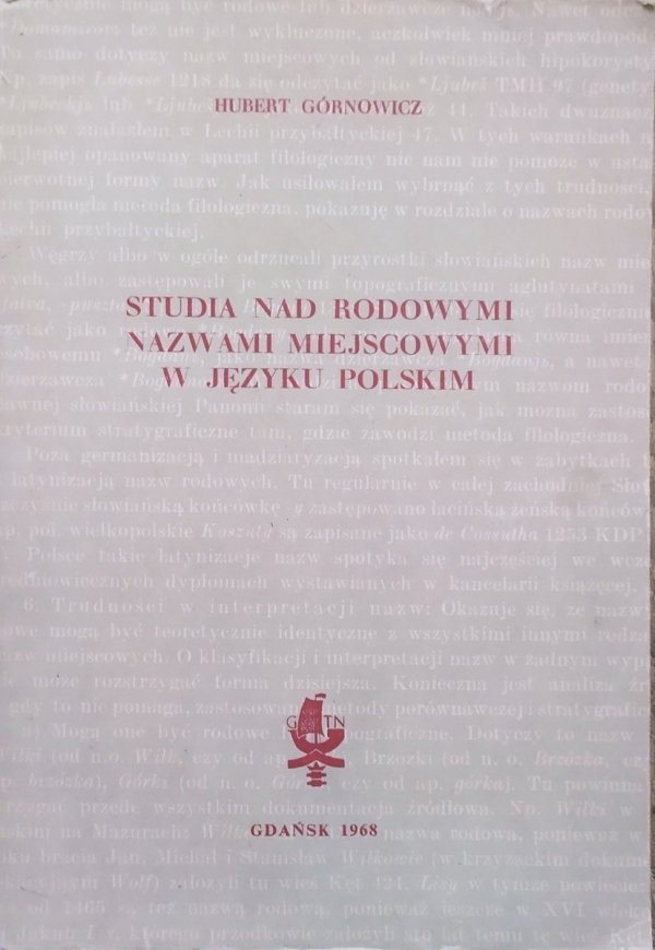 Hubert Górnowicz Studia nad rodowymi nazwami miejscowymi w języku polskim