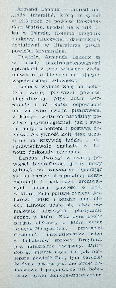 Armand Lanoux Dzień dobry, Mistrzu