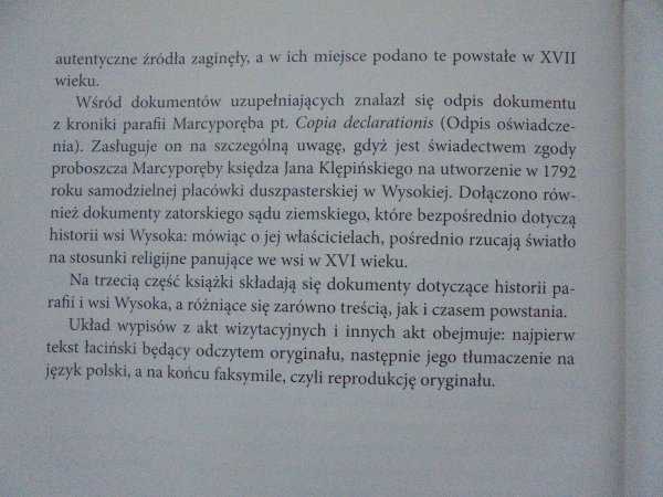 ks. Tadeusz Madoń • Wypisy z kościelnych akt wizytacyjnych z lat 1595-1877 i inne dokumenty dotyczące parafii i wsi Wysoka
