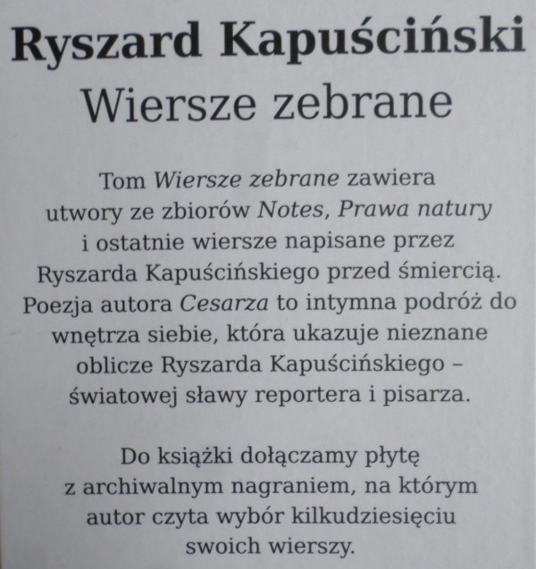 Ryszard Kapuściński • Wiersze zebrane. Z płytą CD