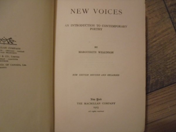 Marguerite Wilkinson • New Voices. An Introduction to Contemporary Poetry [Robert A. Dentler]
