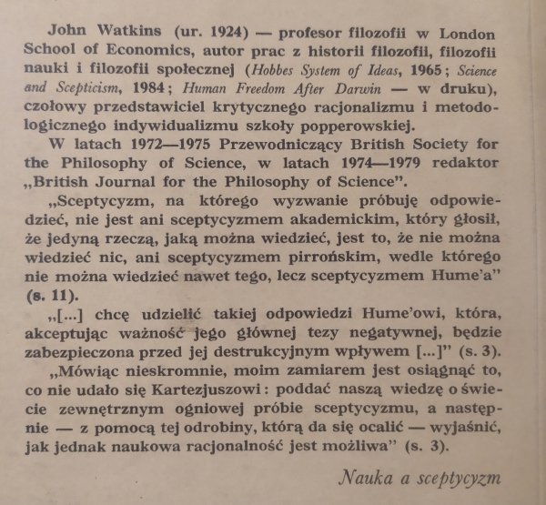 John Watkins Nauka a sceptycyzm