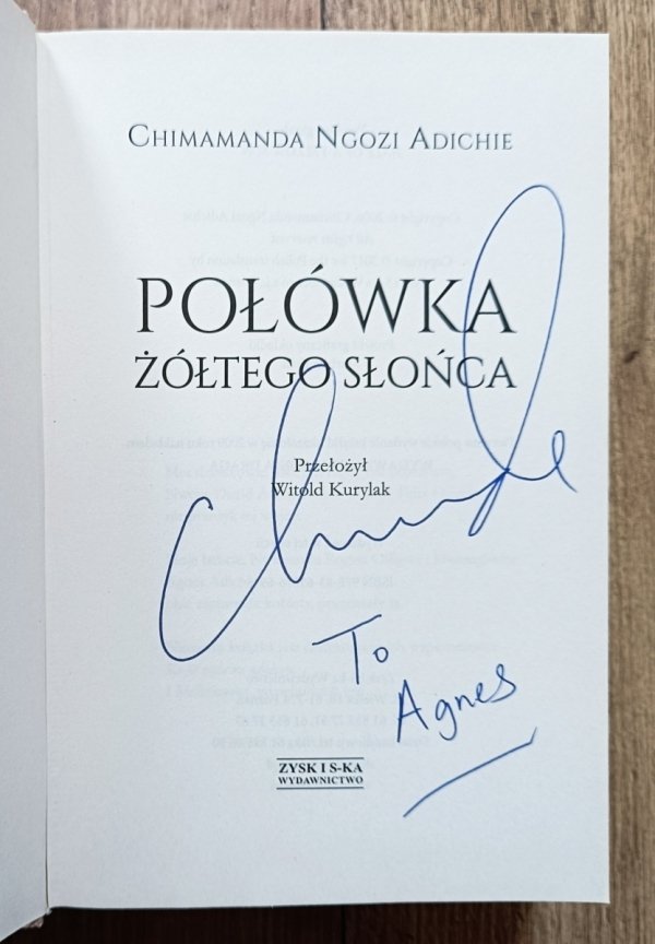 Chimamanda Ngozi Adichie Połówka żółtego słońca / dedykacja autorska
