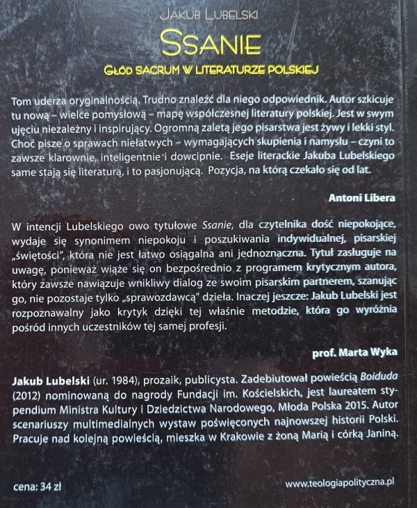 Jakub Lubelski Ssanie. Głód sacrum w literaturze polskiej