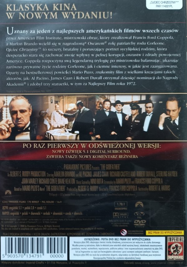 Francis Frod Coppola Ojciec chrzestny DVD