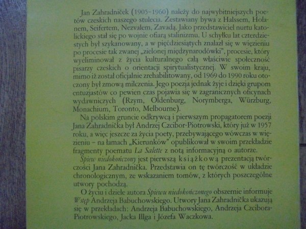 Jan Zahradnicek • Śpiew niedokończony