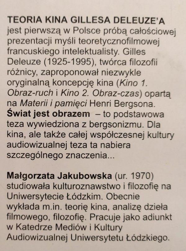 Małgorzata Jakubowska • Teoria kina Gillesa Deleuze'a