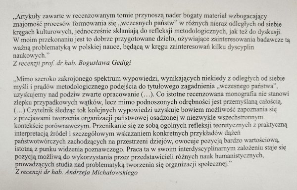 Instytucja 'wczesnego państwa' w perspektywie wielości i różnorodności kultur