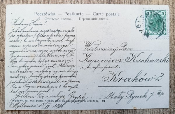 pocztówka Wesołych Świąt z 1908 roku