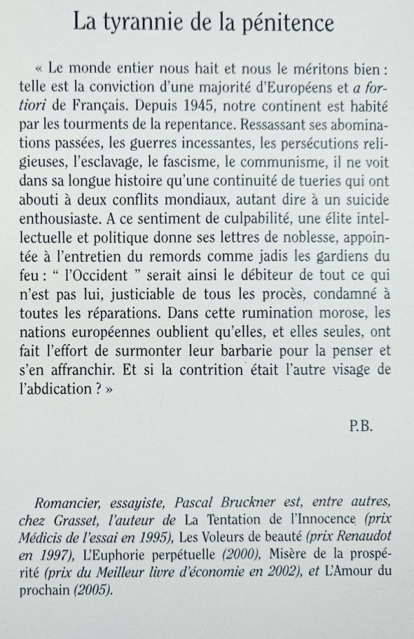 Pascal Bruckner La tyrannie de la penitence. Essai sur le masochisme occidental